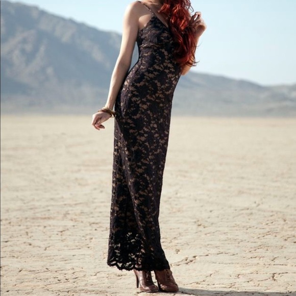 Black Floral Lace Maxi Dress - Picture 1 of 5